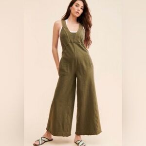 Daily Practice by Anthropologie Olive Green Wide Leg Overalls